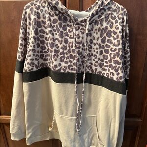 Source Unknown Leopard Print Hoodie - Black and Cream